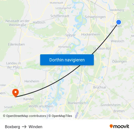 Boxberg to Winden map