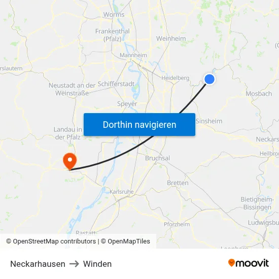 Neckarhausen to Winden map
