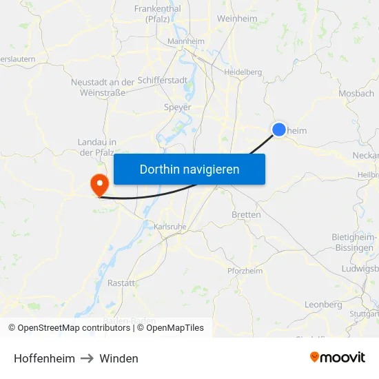 Hoffenheim to Winden map