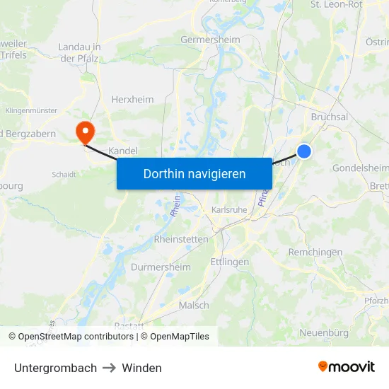 Untergrombach to Winden map