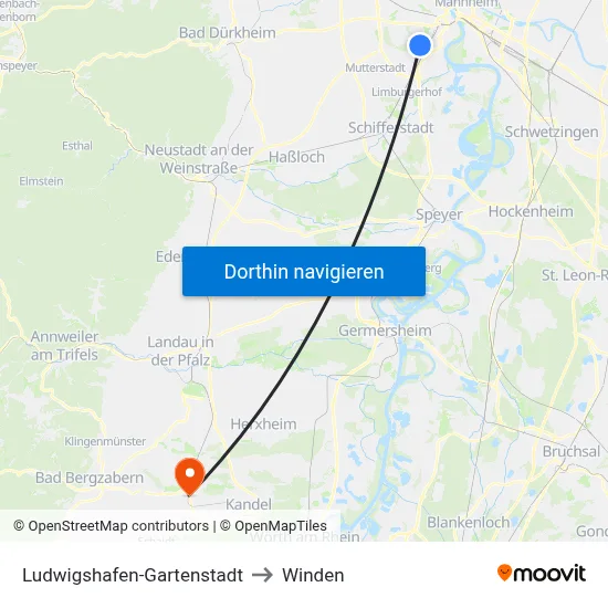 Ludwigshafen-Gartenstadt to Winden map