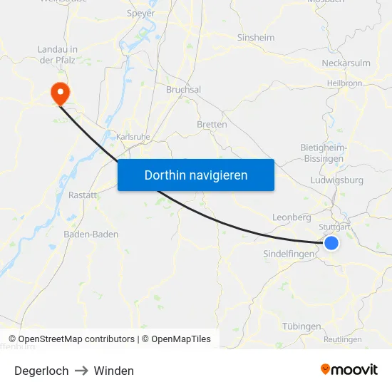 Degerloch to Winden map