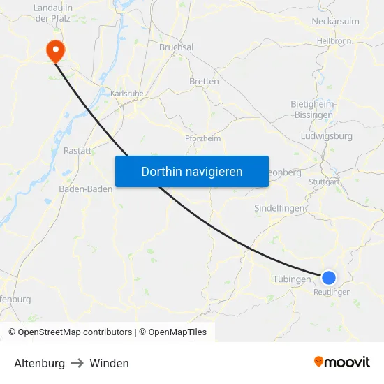 Altenburg to Winden map