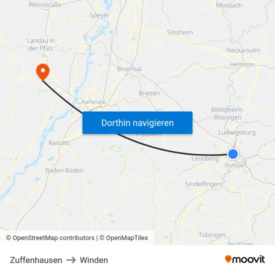 Zuffenhausen to Winden map