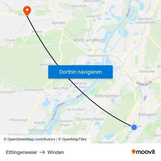 Ettlingenweier to Winden map