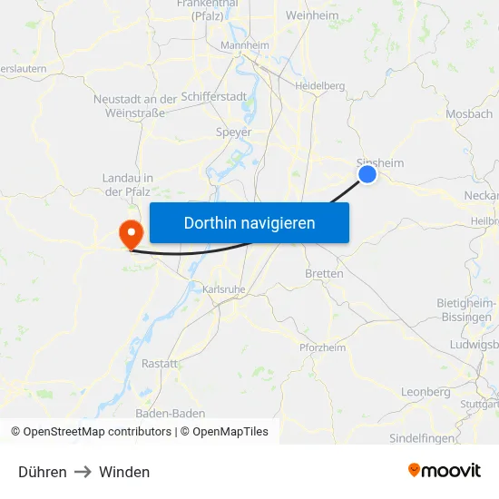 Dühren to Winden map