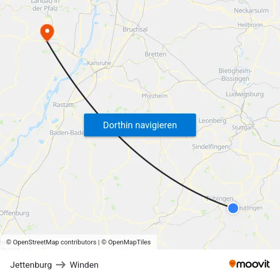 Jettenburg to Winden map