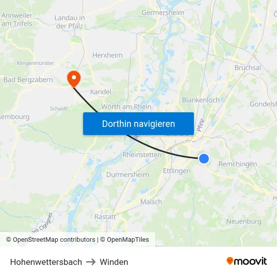 Hohenwettersbach to Winden map
