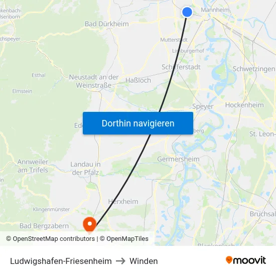 Ludwigshafen-Friesenheim to Winden map