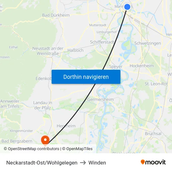 Neckarstadt-Ost/Wohlgelegen to Winden map