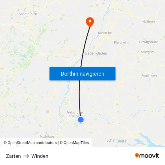 Zarten to Winden map