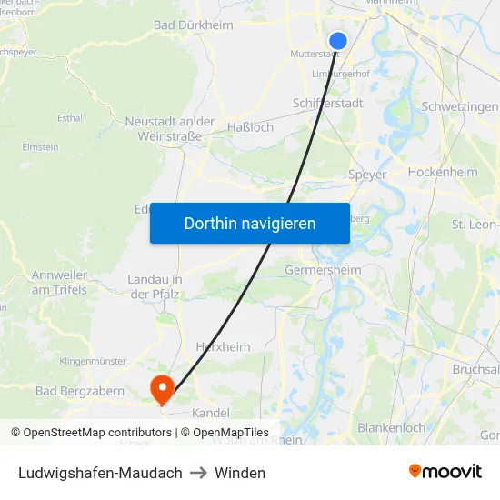 Ludwigshafen-Maudach to Winden map