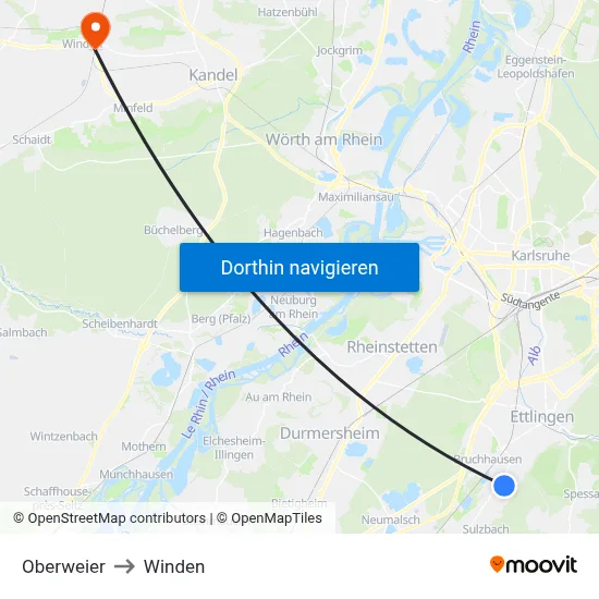 Oberweier to Winden map