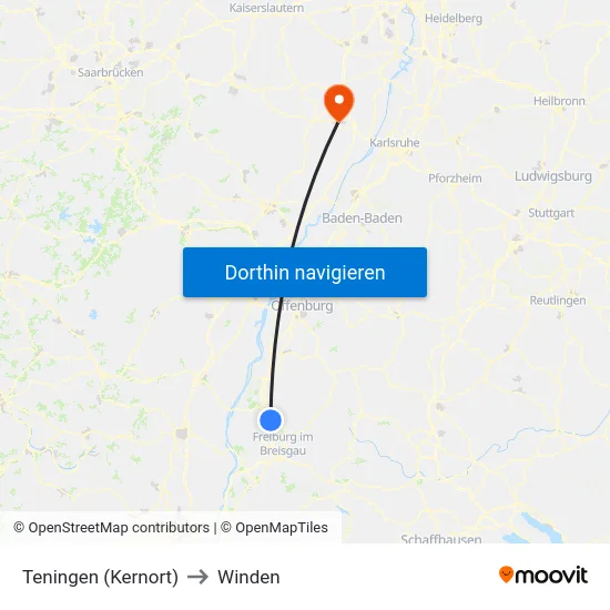 Teningen (Kernort) to Winden map