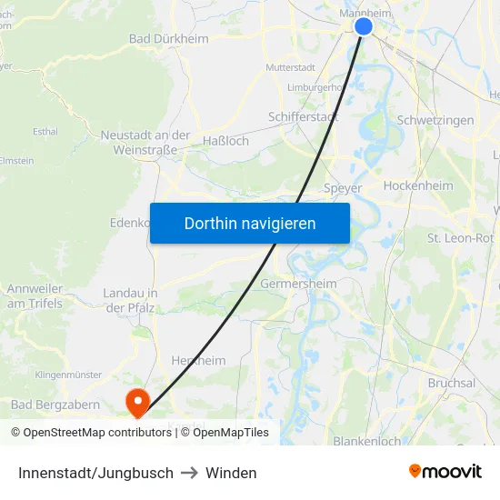 Innenstadt/Jungbusch to Winden map