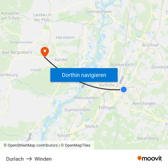 Durlach to Winden map