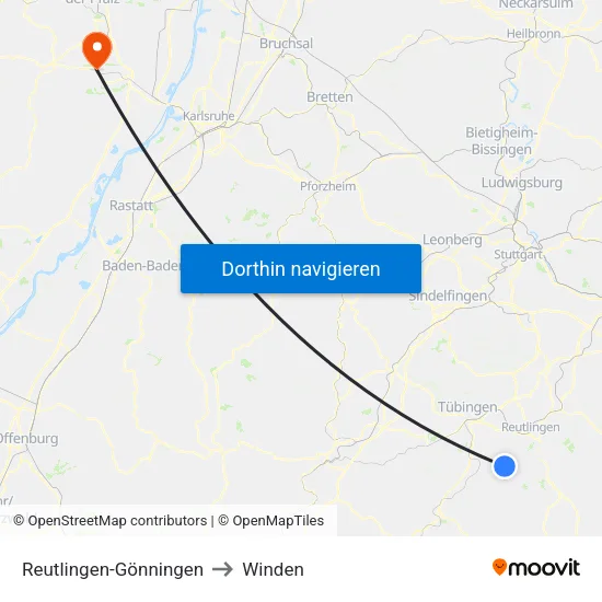 Reutlingen-Gönningen to Winden map