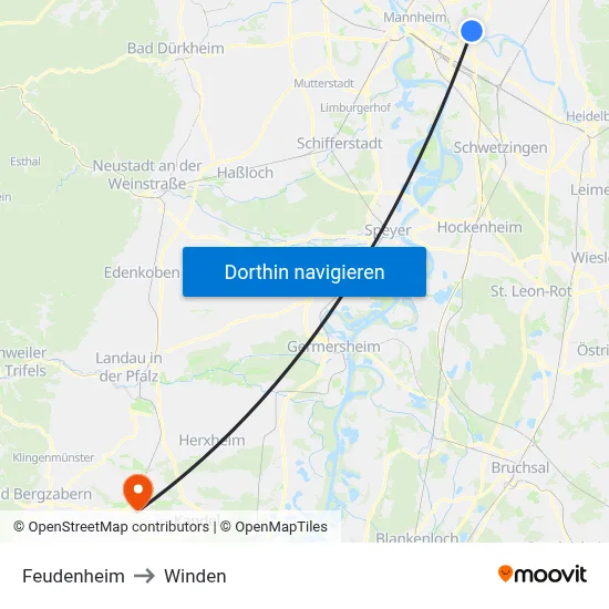 Feudenheim to Winden map