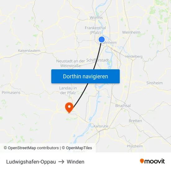 Ludwigshafen-Oppau to Winden map
