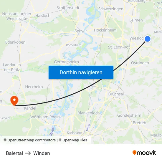 Baiertal to Winden map