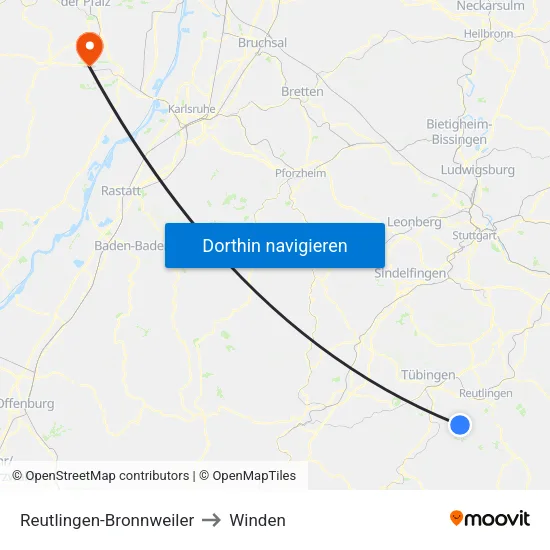 Reutlingen-Bronnweiler to Winden map