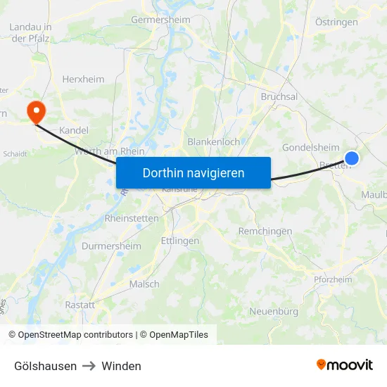 Gölshausen to Winden map