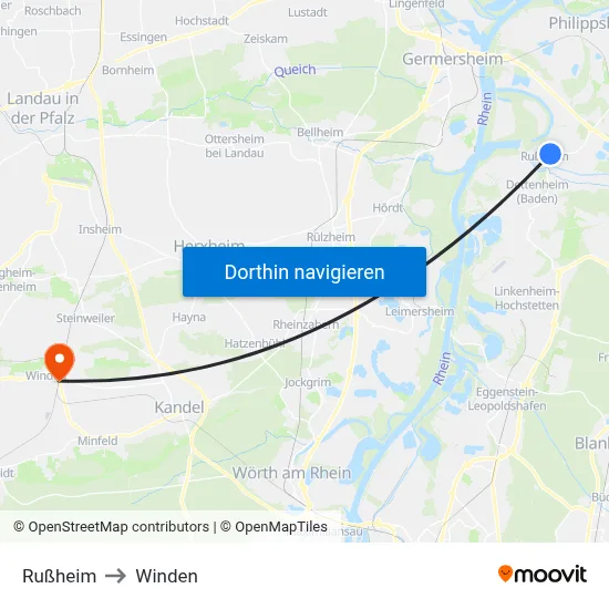 Rußheim to Winden map