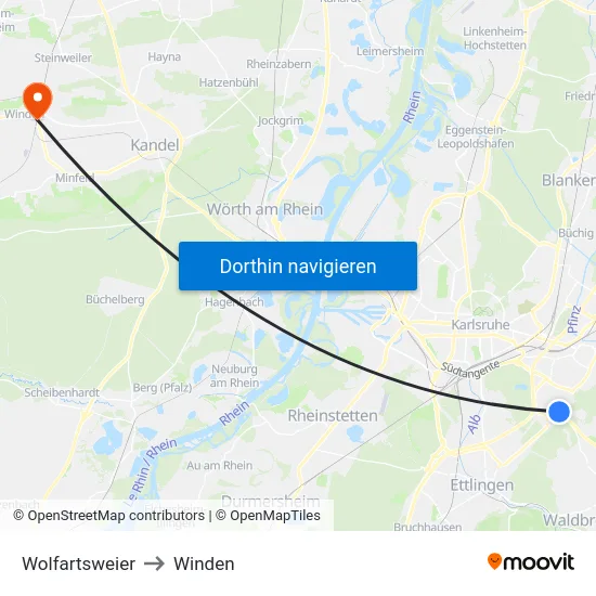 Wolfartsweier to Winden map