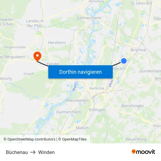 Büchenau to Winden map