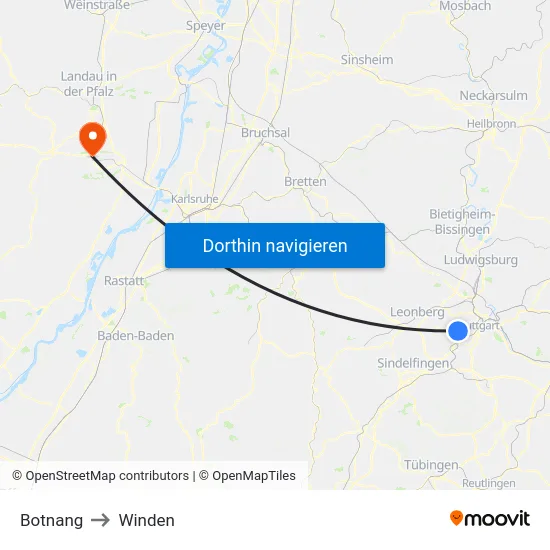 Botnang to Winden map