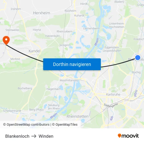 Blankenloch to Winden map