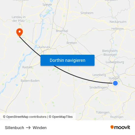 Sillenbuch to Winden map