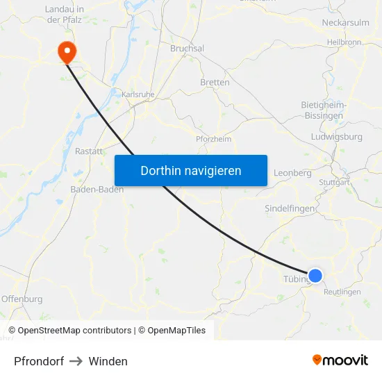 Pfrondorf to Winden map