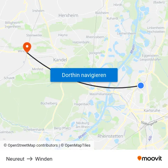 Neureut to Winden map