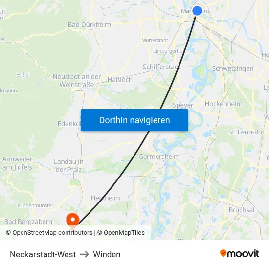 Neckarstadt-West to Winden map