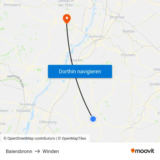 Baiersbronn to Winden map