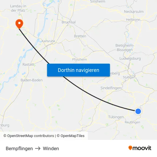 Bempflingen to Winden map
