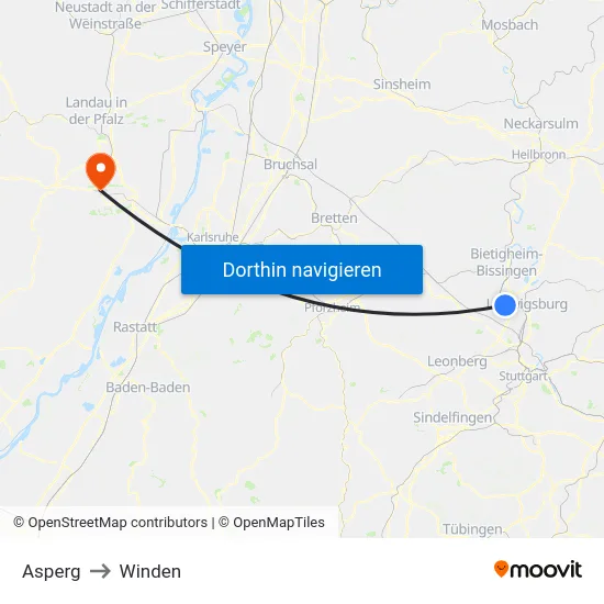 Asperg to Winden map