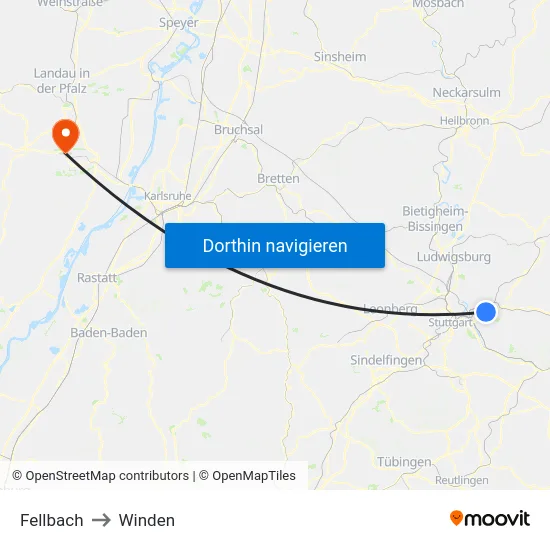 Fellbach to Winden map