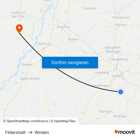Filderstadt to Winden map
