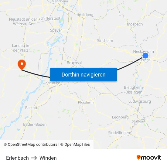 Erlenbach to Winden map