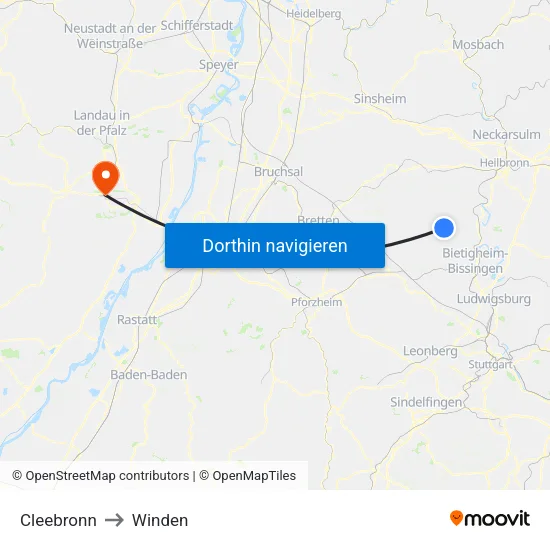 Cleebronn to Winden map