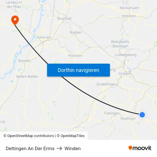 Dettingen An Der Erms to Winden map