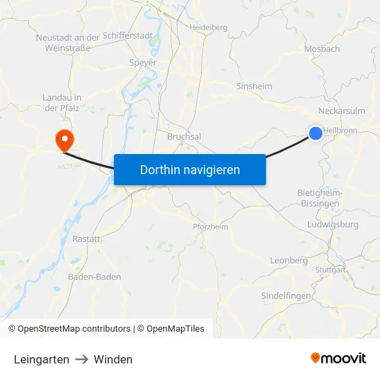 Leingarten to Winden map