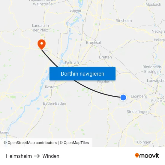 Heimsheim to Winden map