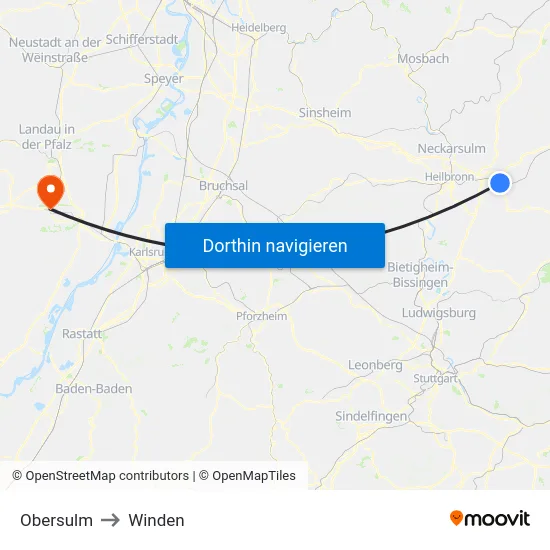 Obersulm to Winden map