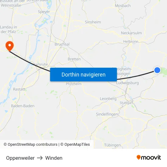 Oppenweiler to Winden map