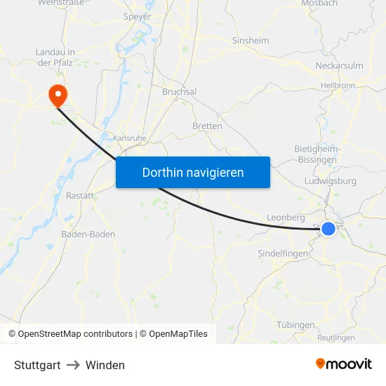 Stuttgart to Winden map