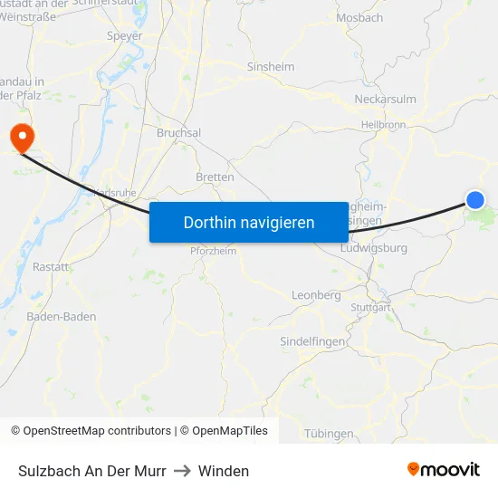 Sulzbach An Der Murr to Winden map