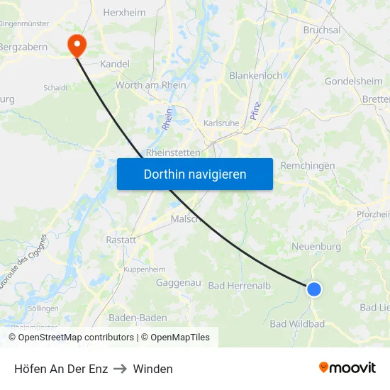 Höfen An Der Enz to Winden map